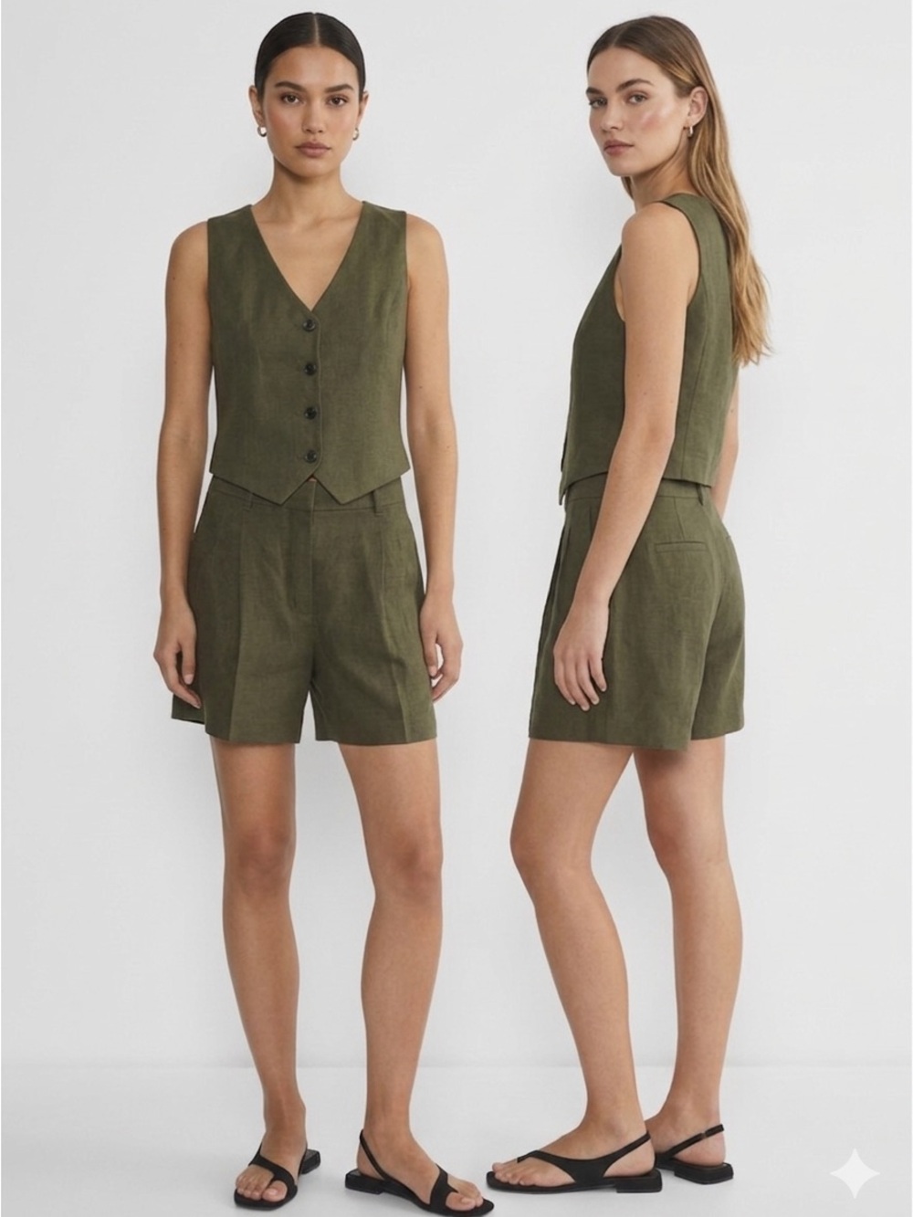 Aritzia Pacino Vest & Effortless Short Two-Piece Set - Dark Olive